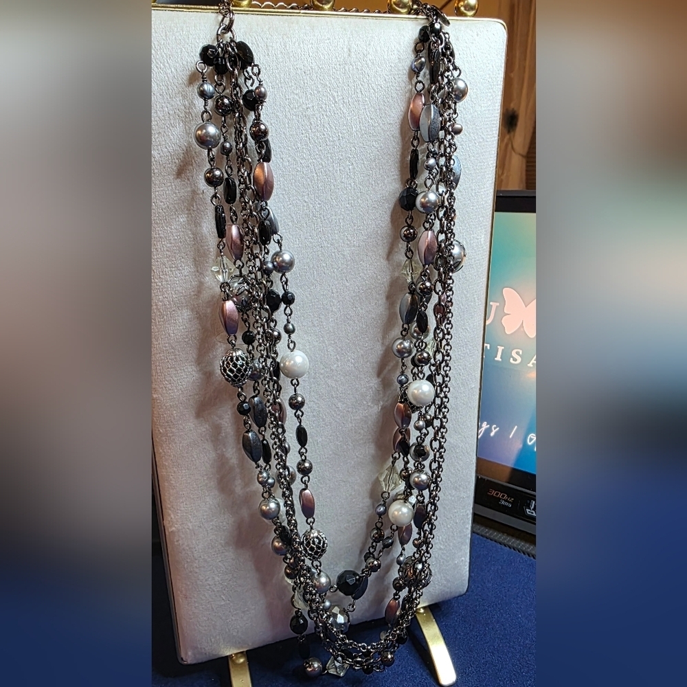 Lia Sophia Black and Silver Multi-Strand Necklace 655